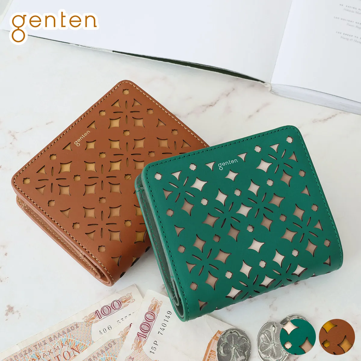 [ 2026年 春夏新作 ]  genten ゲンテン Quadrifoglio クアドリフォリオ 小銭入れ付き二つ折り財布 45036