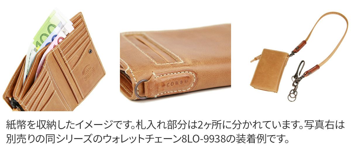 CORBO. コルボ -Curious- キュリオス シリーズ Ｌ字ファスナー式(L型) 小銭入れ付き二つ折り財布 8LO-9933