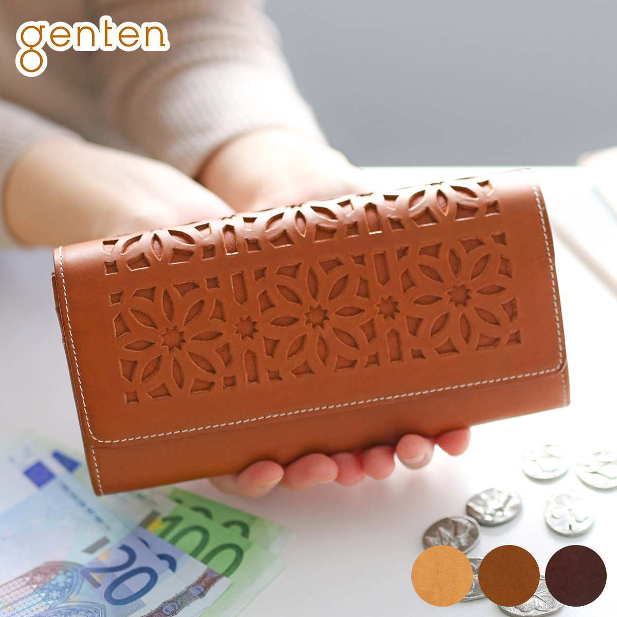 genten ゲンテン cut work カットワーク 小銭入れ付き長財布 40615