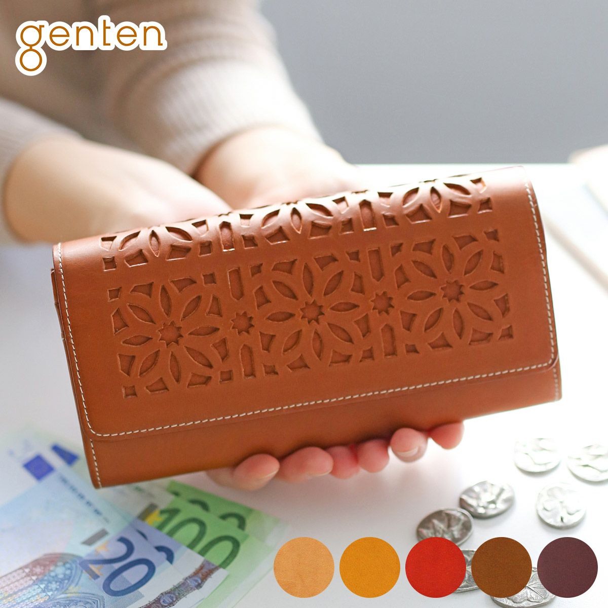 genten ゲンテン cut work カットワーク 小銭入れ付き長財布 40615