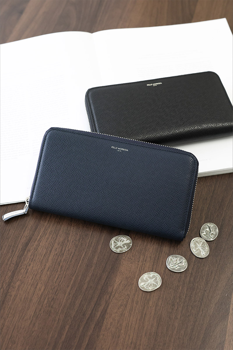 PELLE MORBIDA ペッレモルビダ Barca バルカ エンボスレザー ラウンドファスナー 小銭入れ付き 長財布 (中) PMO-BA311