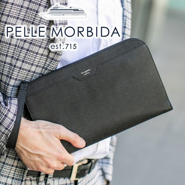 PELLE MORBIDA ペッレモルビダ <BR>Capitano キャピターノ エンボスレザー クラッチバッグ PMO-CA011BK