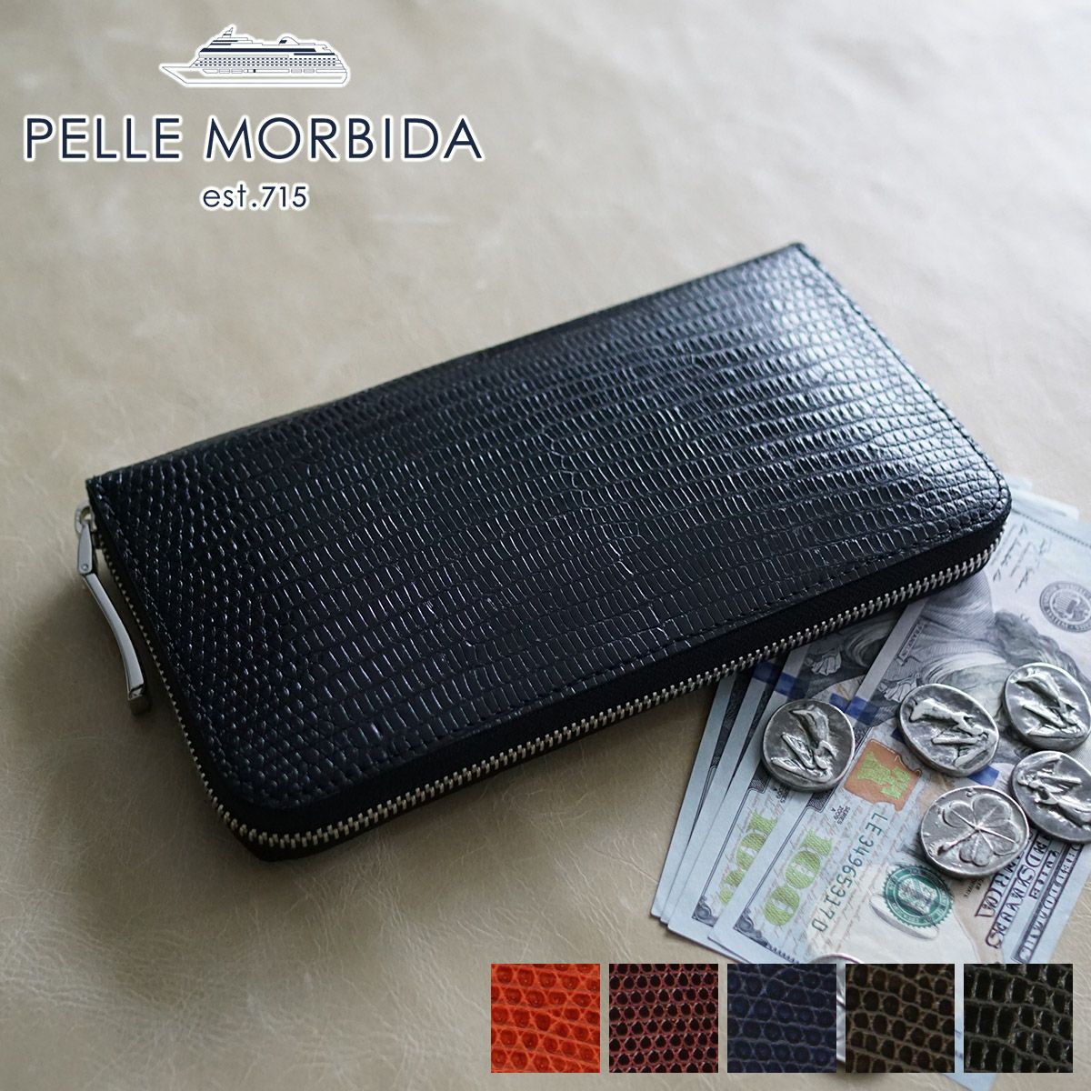 PELLE MORBIDA ペッレモルビダ Barca バルカ リザードレザー ラウンド 