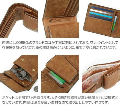 CORBO. コルボ SLATE PUEBLO スレート プエブロ 小銭入れ付き二つ折り財布 1LN-1701