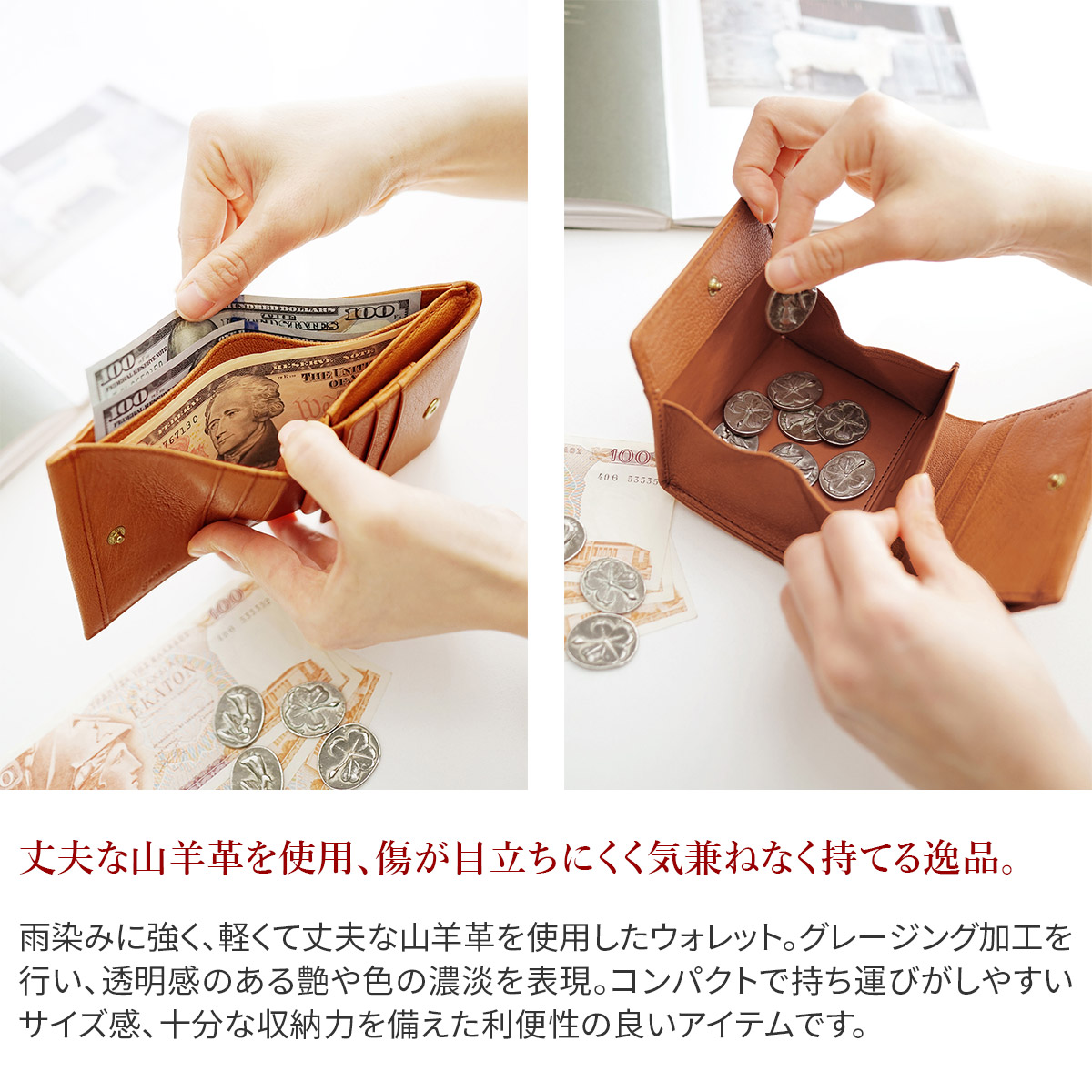 genten ゲンテン GOAT BASIC ゴートベーシック 小銭入れ付き二つ折り財布 44355