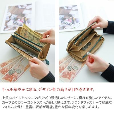 genten ゲンテン Garden cutwork ガーデンカットワーク 小銭入れ付き長財布（ラウンドファスナー式 ）43960