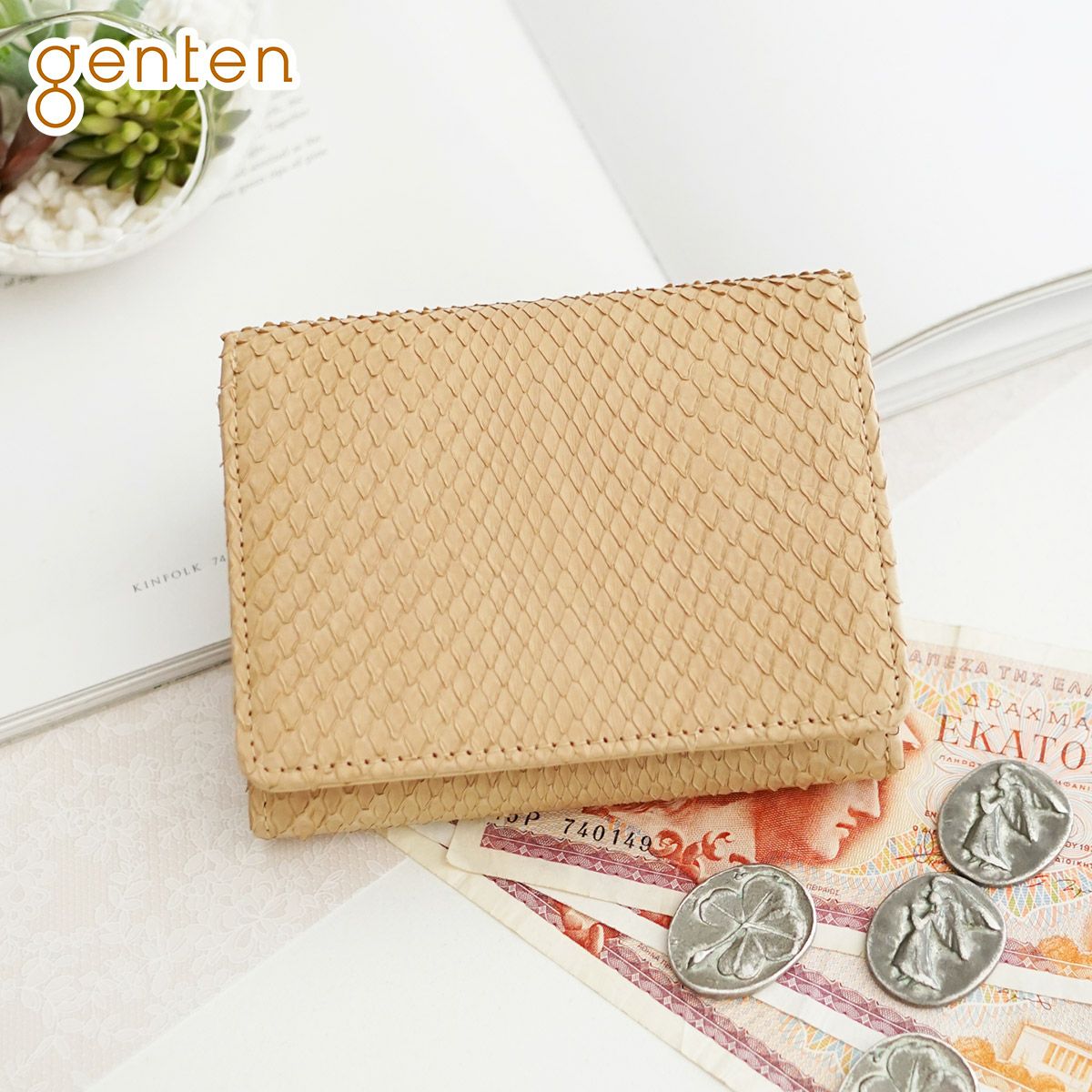 genten ゲンテン Grace python グレースパイソン 小銭入れ付き二つ折り財布 44572