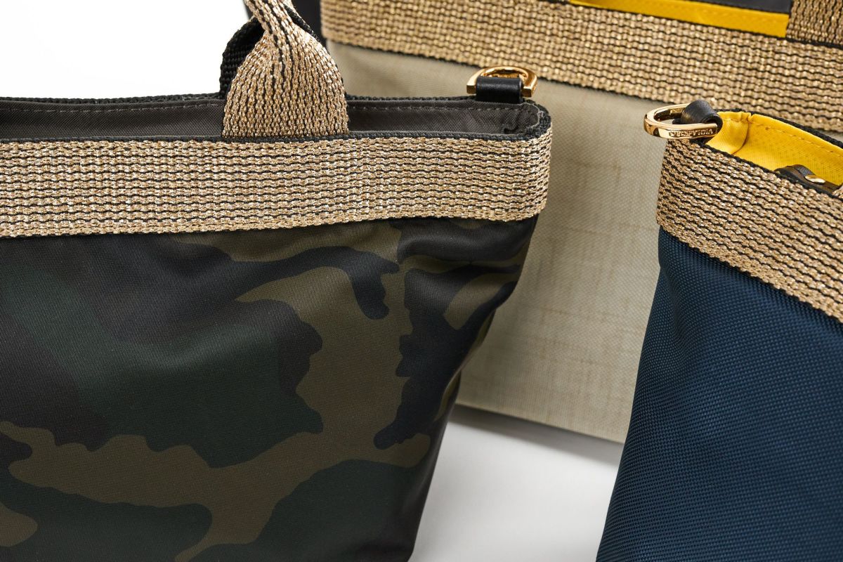 VIOLAd'ORO ヴィオラドーロ GINO ジーノ ナイロン×ゴールドテープトートバッグS V-2036