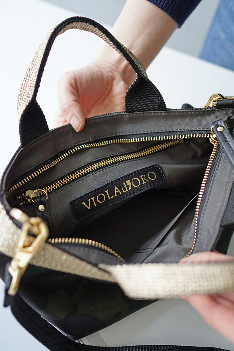 VIOLAd'ORO ヴィオラドーロ GINO ジーノ ナイロン×ゴールドテープトートバッグS V-2036