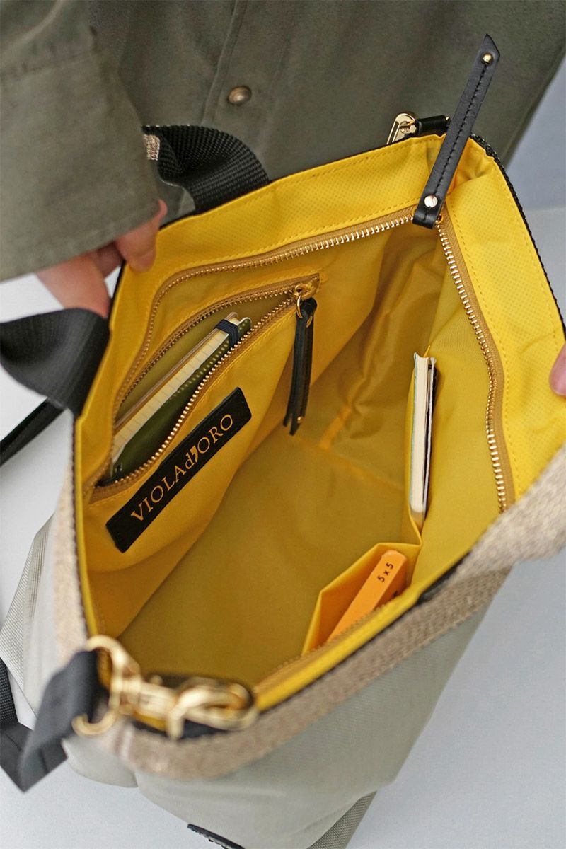 VIOLAd'ORO ヴィオラドーロ GINO ジーノ ナイロン×ゴールドテープトートバッグM V-2037