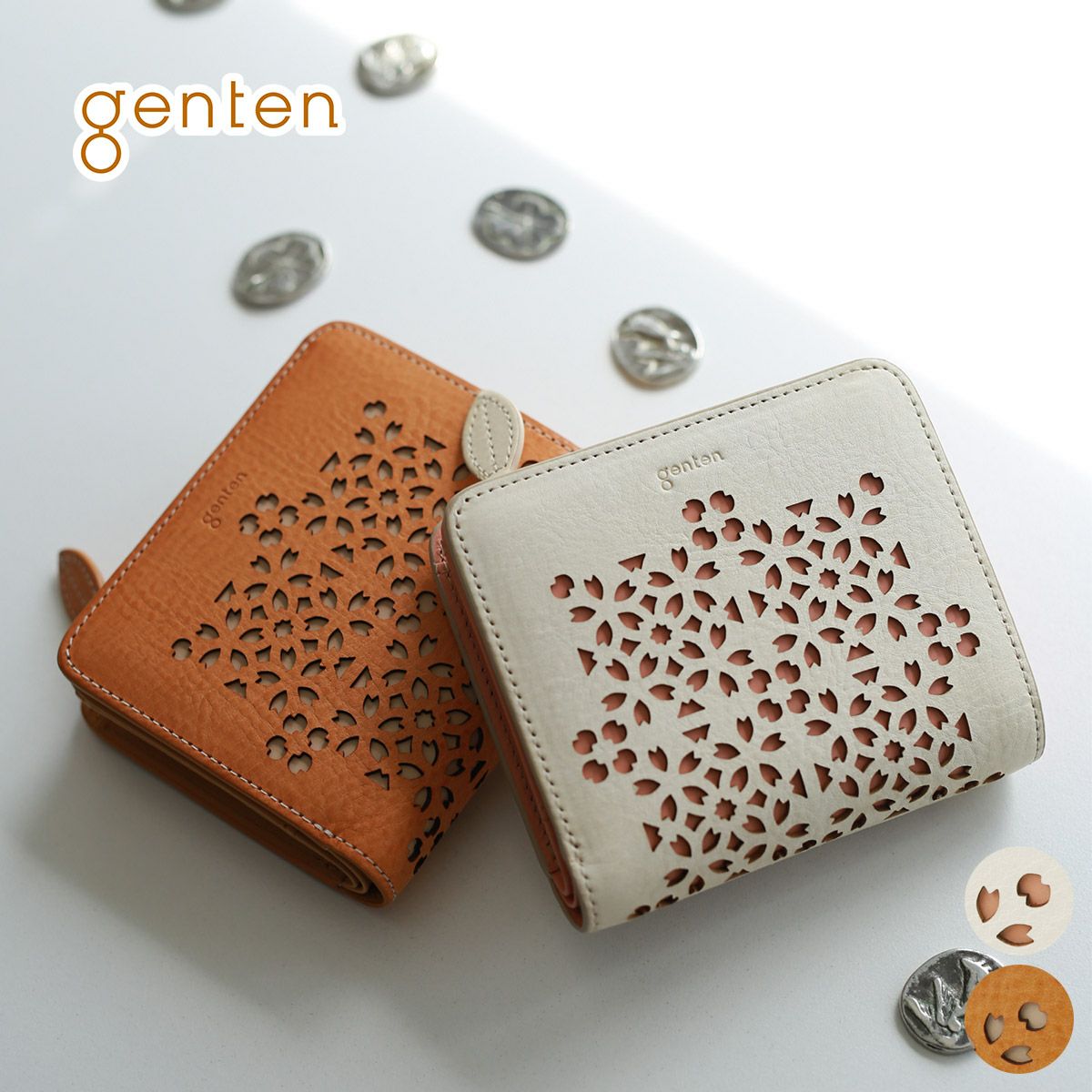 genten ゲンテン Flutter cut work フラッターカットワーク 小銭入れ付き二つ折り財布 49596
