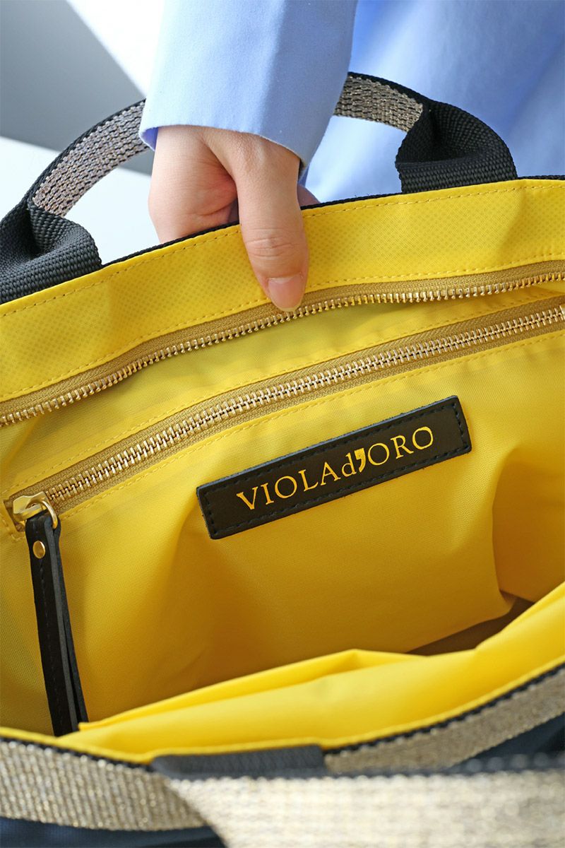 VIOLAd'ORO ヴィオラドーロ GINO ジーノ ナイロン×ゴールドテープトートバッグ(L) V-2039