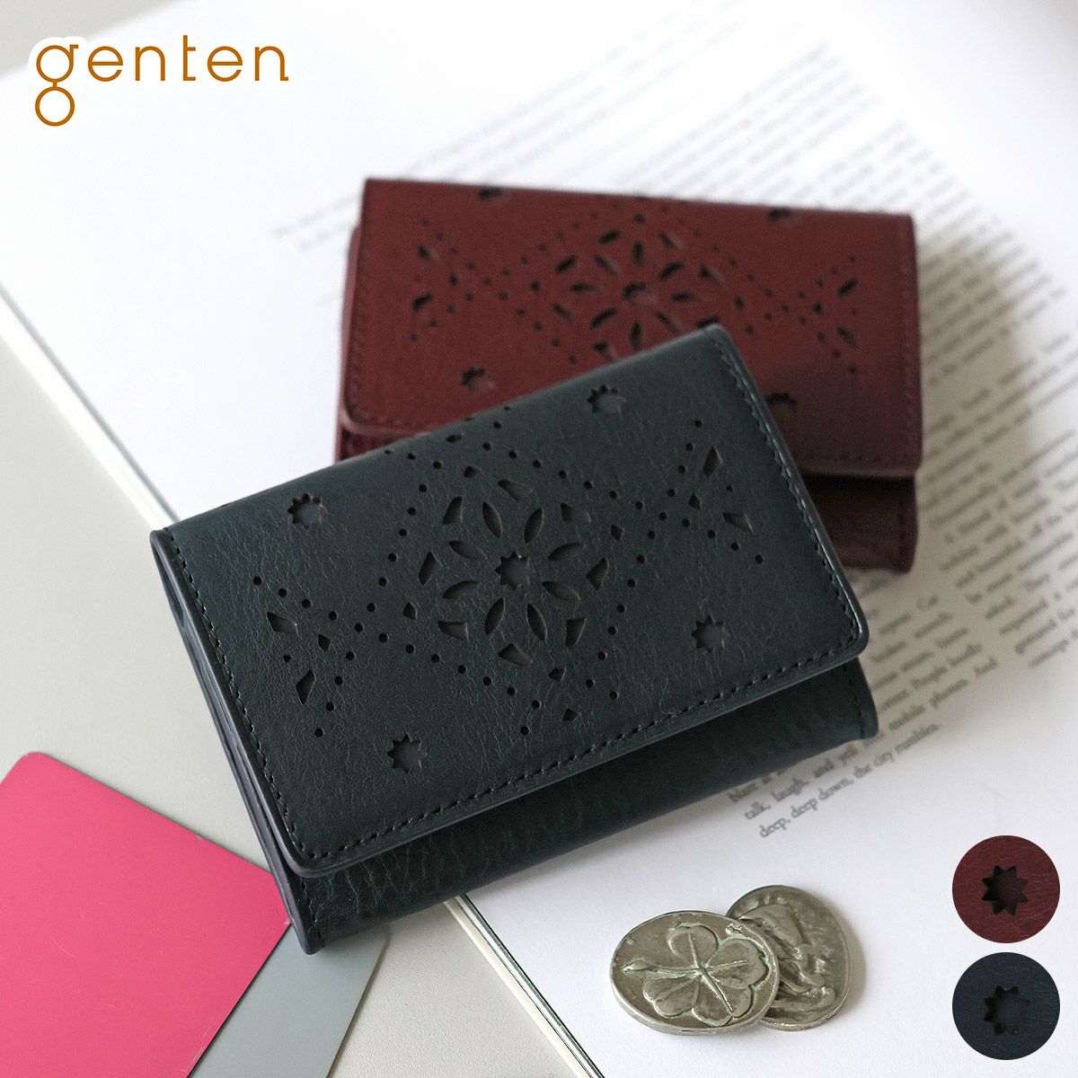 genten ゲンテン Argyle Cutwork アーガイルカットワーク 小銭・カード入れ 44817