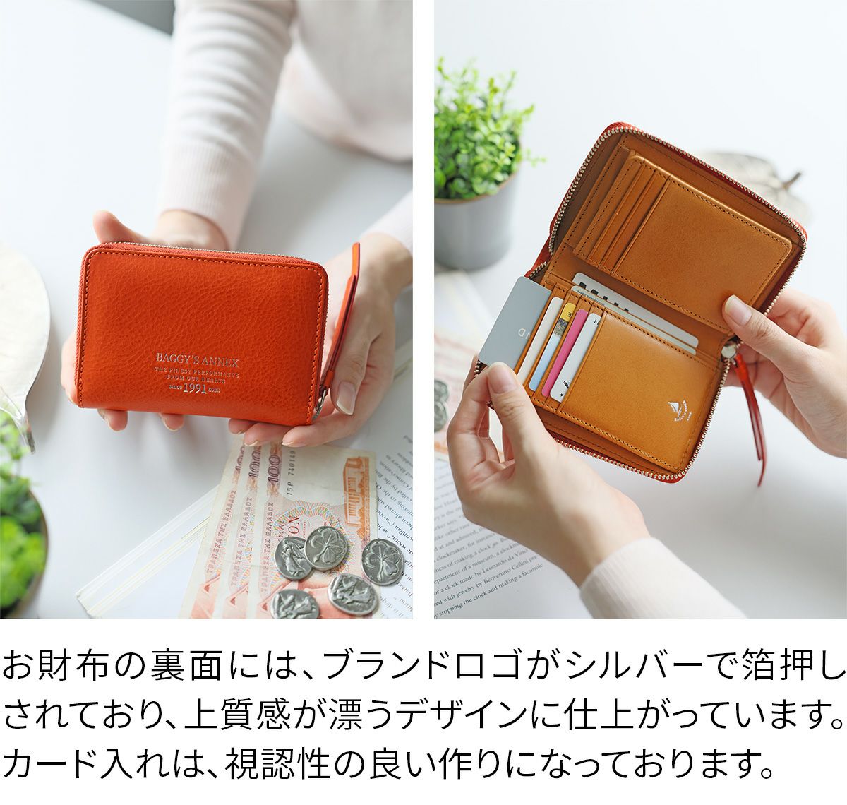 BAGGY'S ANNEX バギーズアネックス NATURAL BOX ナチュラルボックス 小銭入れ付き二つ折り財布（ラウンドファスナー式 ） LZKM-3601